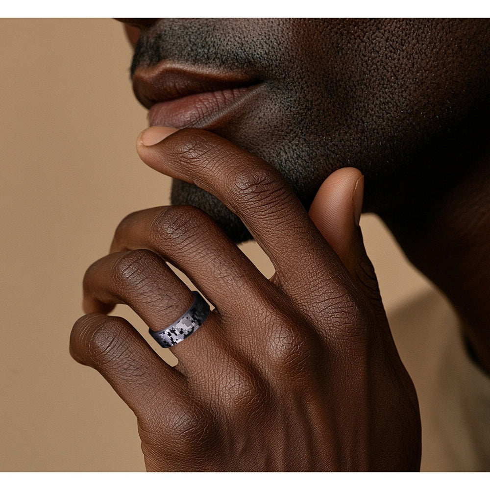 The Digital Camo Men's Wedding Band in Grey Tantalum - 7mm Width by Brook and Branch