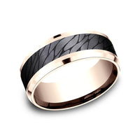 The Dino Men's Wedding Band in 14K Rose Gold and Black Titanium - 8mm Width by Ammara Stone