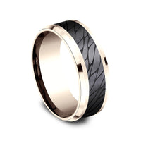 The Dino Men's Wedding Band in 14K Rose Gold and Black Titanium - 8mm Width by Ammara Stone