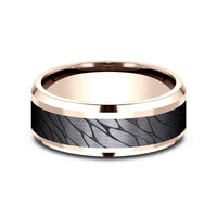 The Dino Men's Wedding Band in 14K Rose Gold and Black Titanium - 8mm Width by Ammara Stone