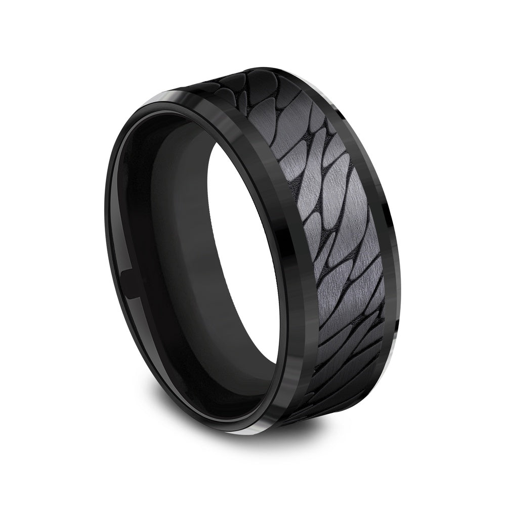 The Dino Men's Wedding Band in Black Titanium - 9mm Width by Forge