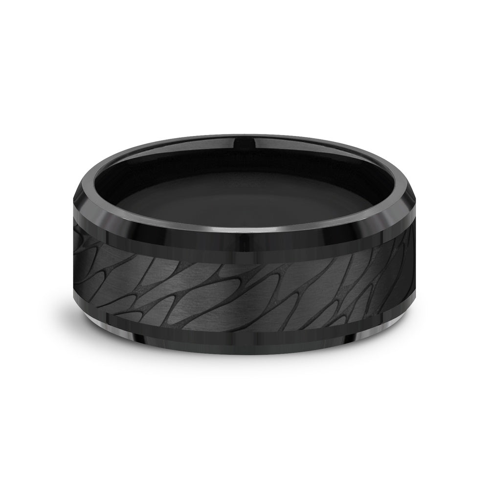 The Dino Men's Wedding Band in Black Titanium - 9mm Width by Forge