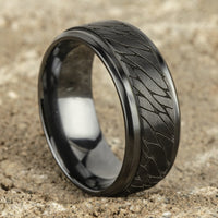 The Dino Men's Wedding Band in Black Titanium - 9mm Width by Forge