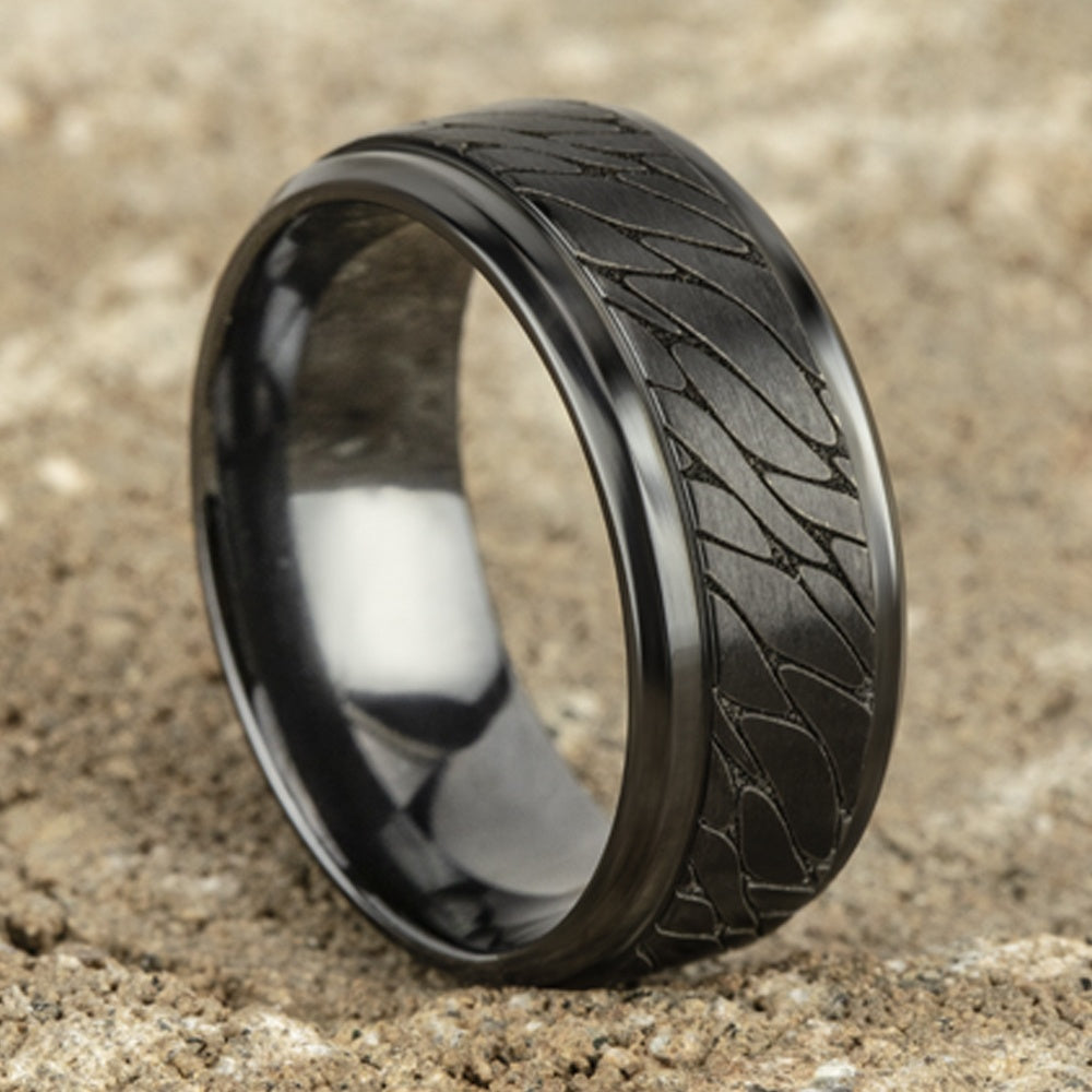 The Dino Men's Wedding Band in Black Titanium - 9mm Width by Forge