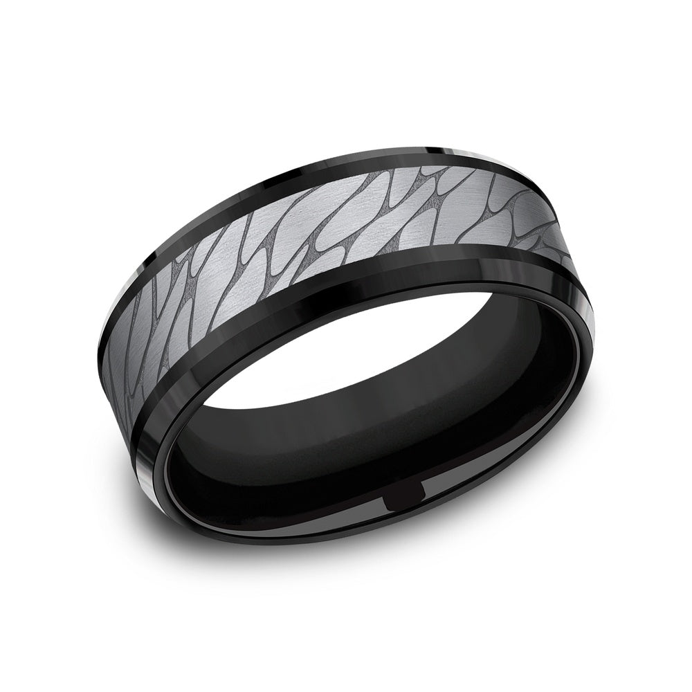 The Dino Men's Wedding Band in Black Titanium and Grey Tantalum - 8mm Width by Tantalum