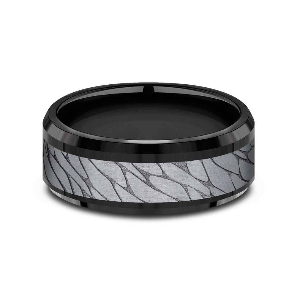 The Dino Men's Wedding Band in Black Titanium and Grey Tantalum - 8mm Width by Tantalum