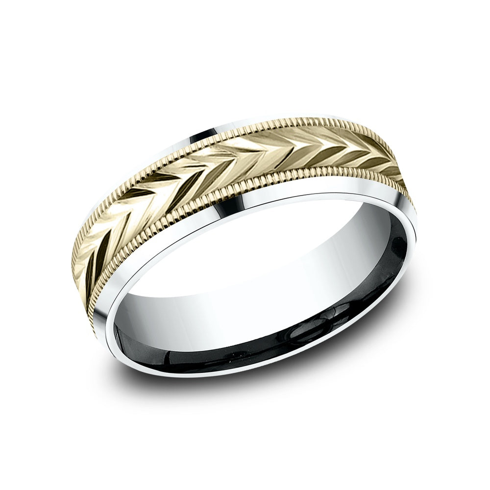 The District Men's Wedding Band in 14K White and Yellow Gold - 7mm Width by Benchmark