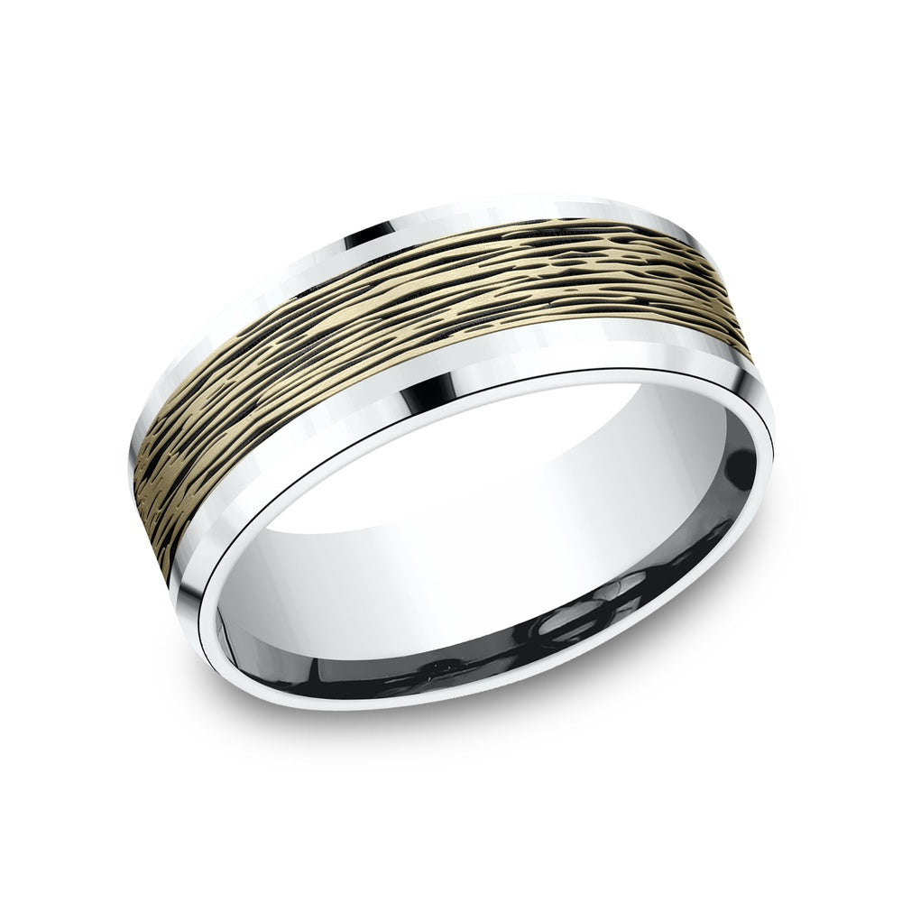 The Dogwood Men's Wedding Band in 14K White and Yellow Gold - 8mm Width by Benchmark