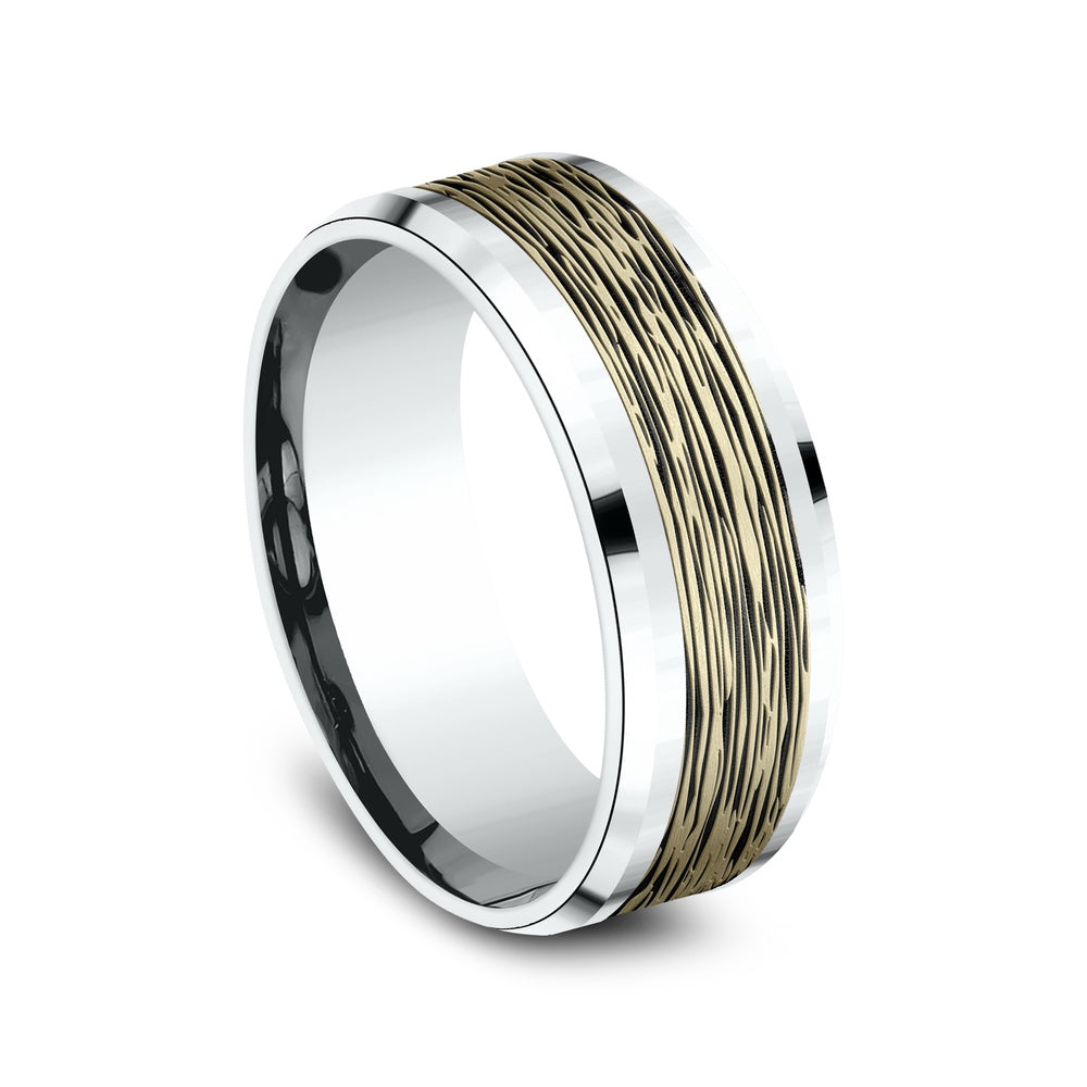 The Dogwood Men's Wedding Band in 14K White and Yellow Gold - 8mm Width by Benchmark