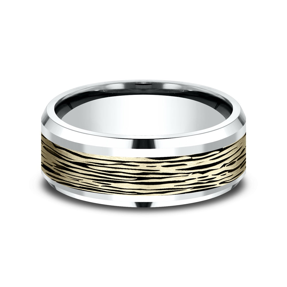 The Dogwood Men's Wedding Band in 14K White and Yellow Gold - 8mm Width by Benchmark