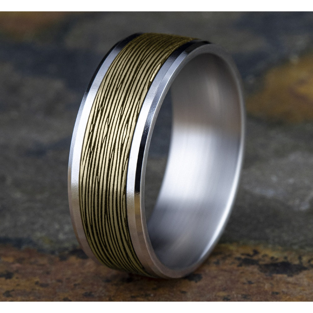 The Dogwood Men's Wedding Band in 14K White and Yellow Gold - 8mm Width by Benchmark
