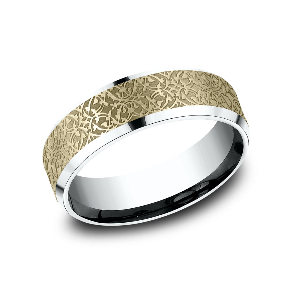 The Domain Men's Wedding Band in 14K White and Yellow Gold - 7mm by Benchmark