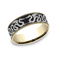 The Dragon Men's Wedding Band in 14K Yellow Gold and Grey-Black Titanium - 7.5mm Width by Ammara Stone