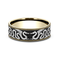 The Dragon Men's Wedding Band in 14K Yellow Gold and Grey-Black Titanium - 7.5mm Width by Ammara Stone