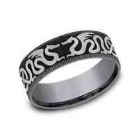 The Dragon Men's Wedding Band in Grey Tantalum and Grey/Black Titanium - 7.5mm Width by Tantalum