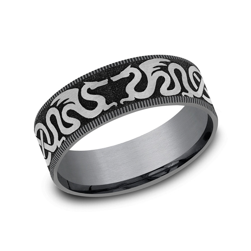 The Dragon Men's Wedding Band in Grey Tantalum and Grey/Black Titanium - 7.5mm Width by Tantalum