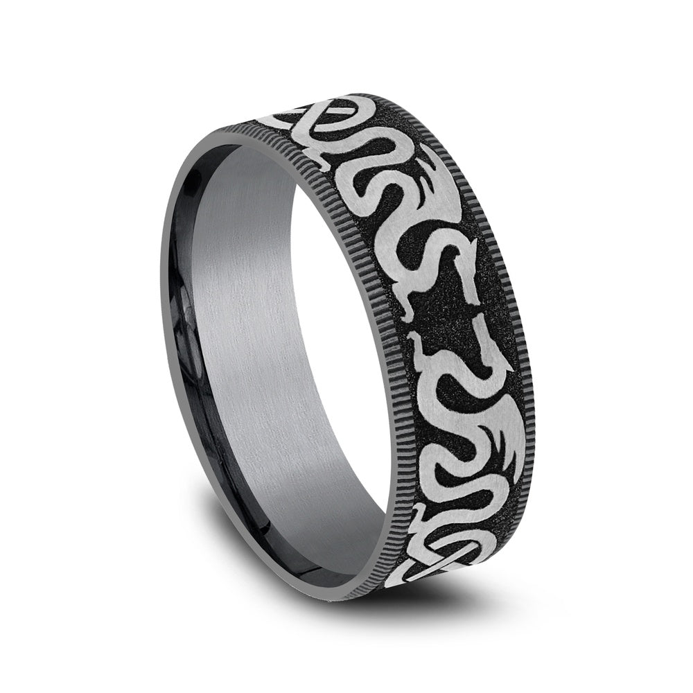 The Dragon Men's Wedding Band in Grey Tantalum and Grey/Black Titanium - 7.5mm Width by Tantalum