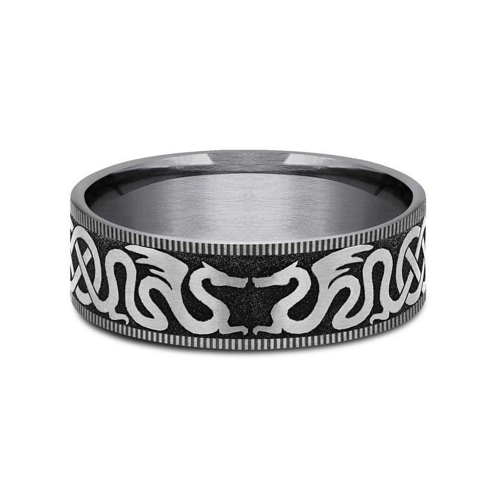 The Dragon Men's Wedding Band in Grey Tantalum and Grey/Black Titanium - 7.5mm Width by Tantalum