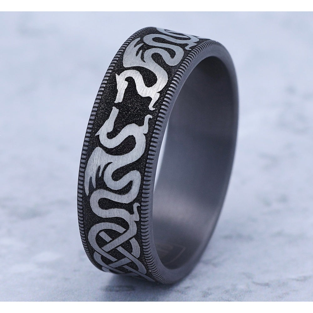 The Dragon Men's Wedding Band in Grey Tantalum and Grey/Black Titanium - 7.5mm Width by Tantalum