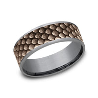 The Drogon Men's Wedding Band in Grey Tantalum and 14K Rose  Gold - 7.5mm Width by Ammara Stone