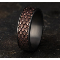 The Drogon Men's Wedding Band in Grey Tantalum and 14K Rose  Gold - 7.5mm Width by Ammara Stone