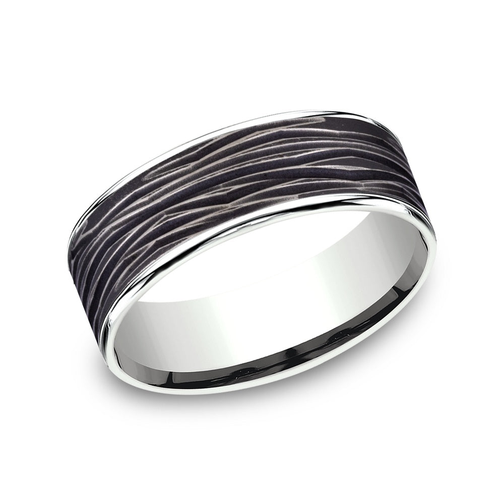 The Dryad Men's Wedding Band in 14K White Gold and Black Titanium - 7.5mm Width by Ammara Stone