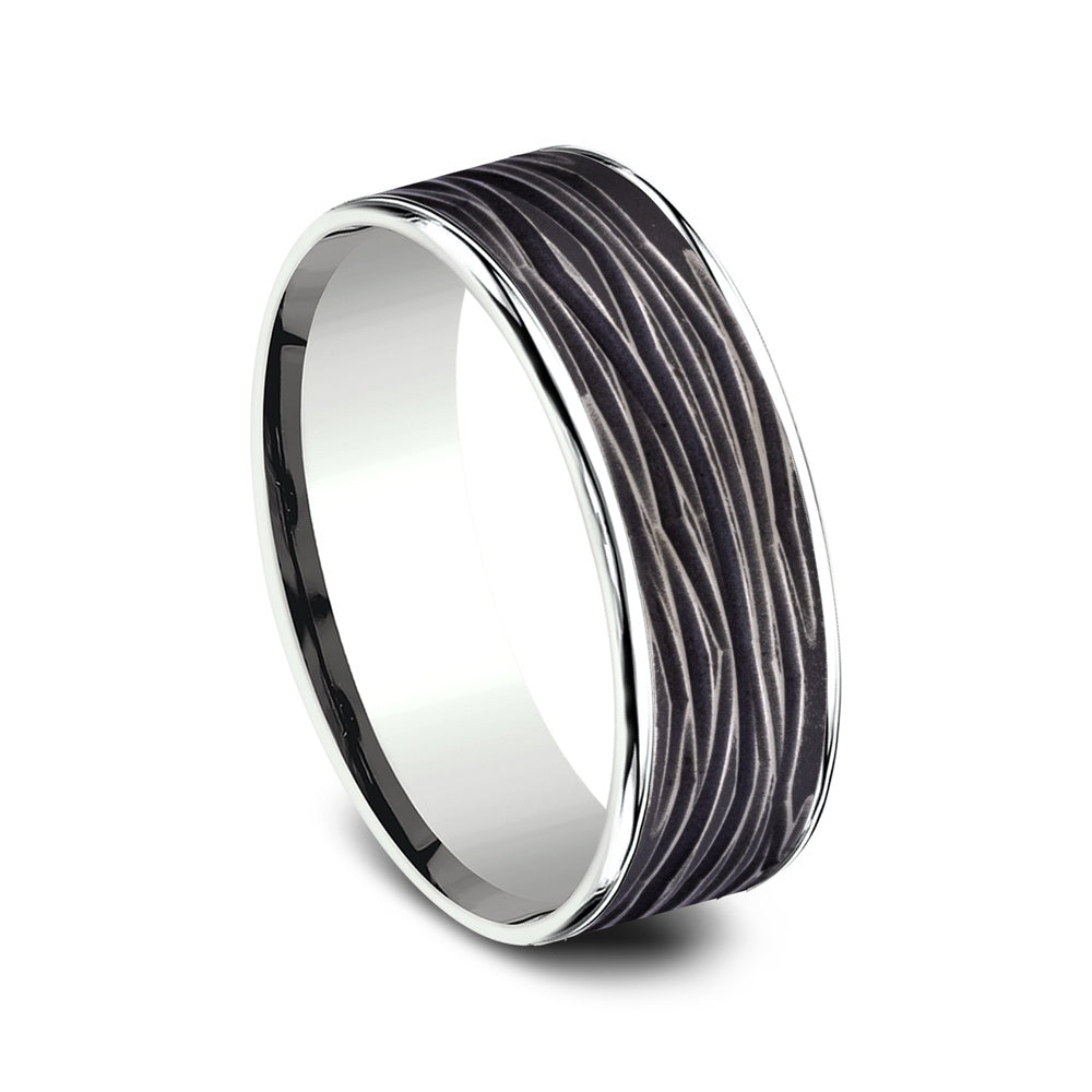 The Dryad Men's Wedding Band in 14K White Gold and Black Titanium - 7.5mm Width by Ammara Stone