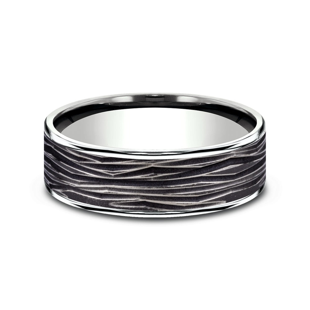 The Dryad Men's Wedding Band in 14K White Gold and Black Titanium - 7.5mm Width by Ammara Stone