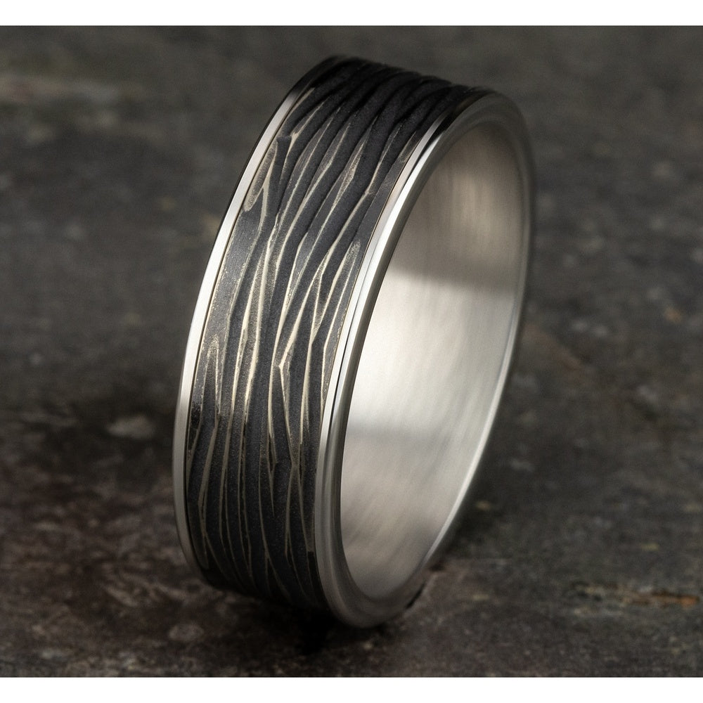 The Dryad Men's Wedding Band in 14K White Gold and Black Titanium - 7.5mm Width by Ammara Stone