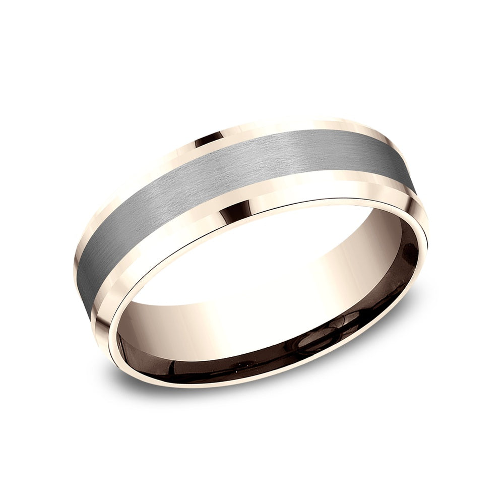 The Duke Men's Wedding Band in 14K Rose Gold and Grey Tantalum - 7mm Width by Ammara Stone
