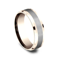 The Duke Men's Wedding Band in 14K Rose Gold and Grey Tantalum - 7mm Width by Ammara Stone
