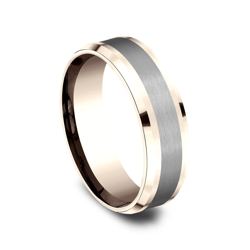 The Duke Men's Wedding Band in 14K Rose Gold and Grey Tantalum - 7mm Width by Ammara Stone