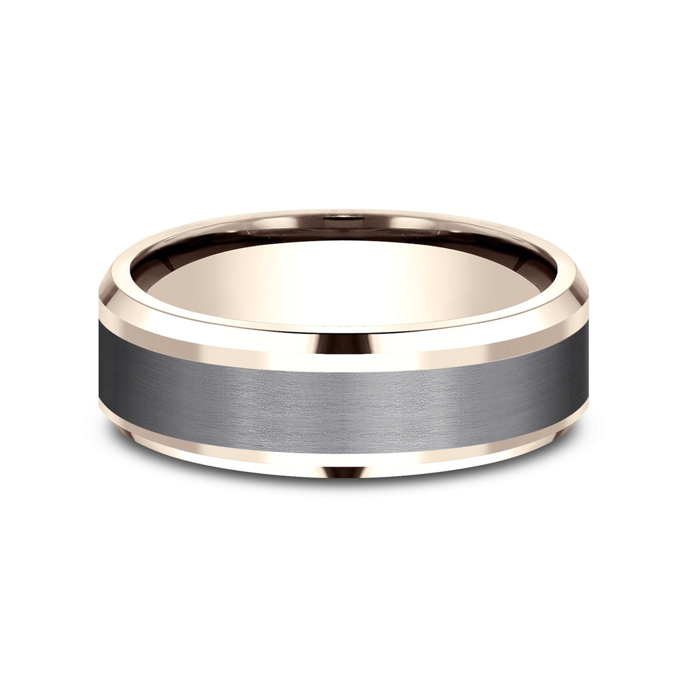 The Duke Men's Wedding Band in 14K Rose Gold and Grey Tantalum - 7mm Width by Ammara Stone