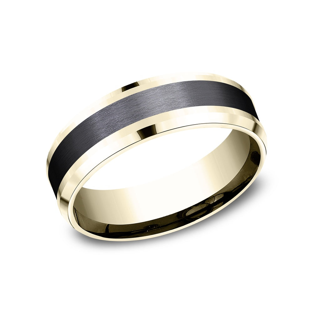 The Duke Men's Wedding Band in 14K Yellow Gold and Black Titanium - 7mm Width by Ammara Stone