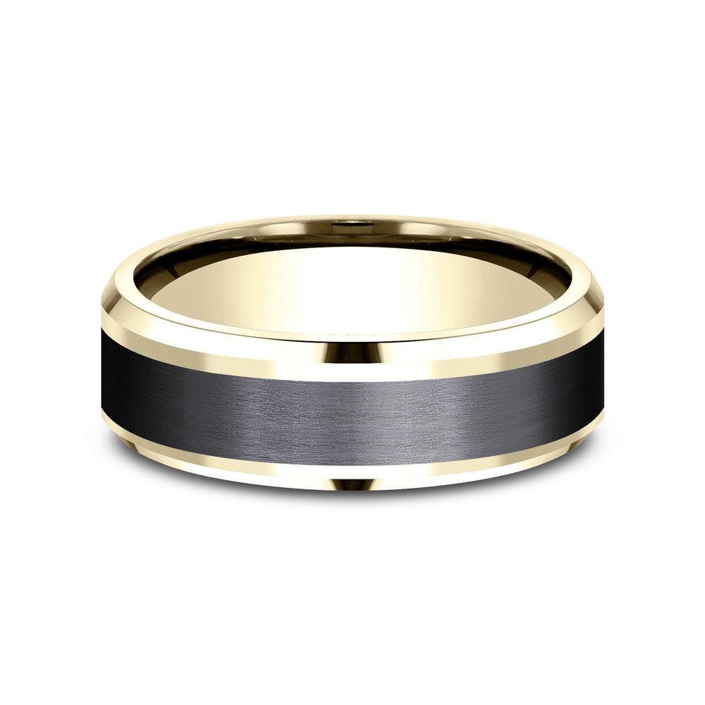 The Duke Men's Wedding Band in 14K Yellow Gold and Black Titanium - 7mm Width by Ammara Stone