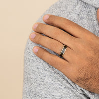 The Duke Men's Wedding Band in 14K Yellow Gold and Black Titanium - 7mm Width by Ammara Stone