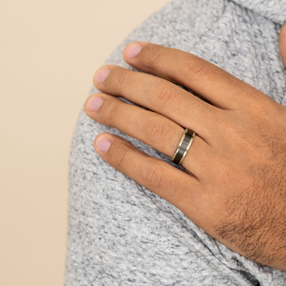 The Duke Men's Wedding Band in 14K Yellow Gold and Black Titanium - 7mm Width by Ammara Stone