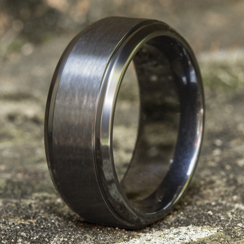 The Duke Men's Wedding Band in Black Titanium - 9mm Width by Forge