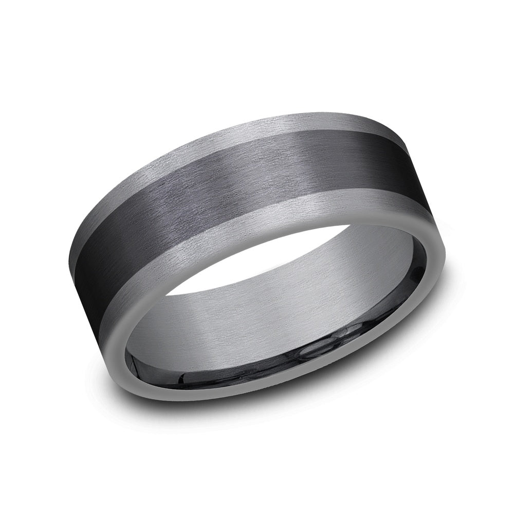 The Duke Men's Wedding Band in Grey Tantalum and Black Titanium - 8mm Width by Tantalum