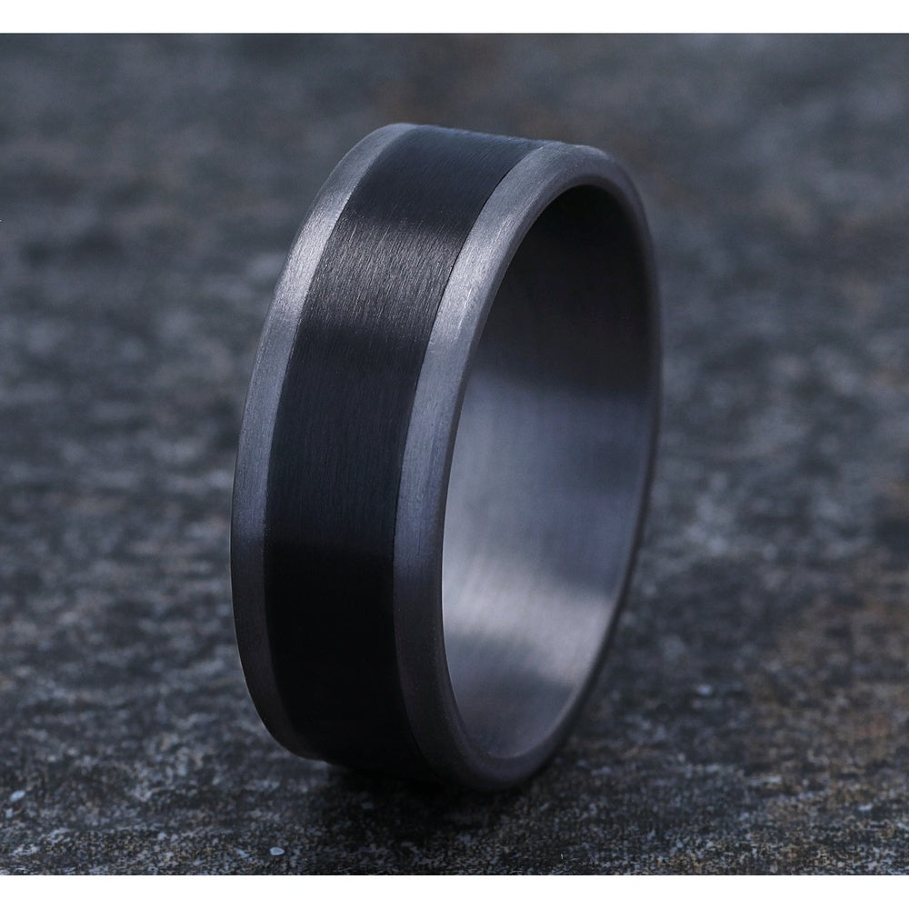 The Duke Men's Wedding Band in Grey Tantalum and Black Titanium - 8mm Width by Tantalum