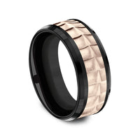 The Dundee Men's Wedding Band in Black Titanium and 14K Rose Gold - 9mm Width by Ammara Stone
