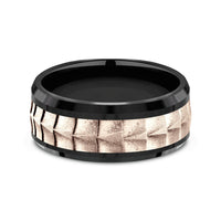 The Dundee Men's Wedding Band in Black Titanium and 14K Rose Gold - 9mm Width by Ammara Stone