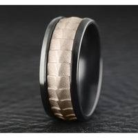 The Dundee Men's Wedding Band in Black Titanium and 14K Rose Gold - 9mm Width by Ammara Stone