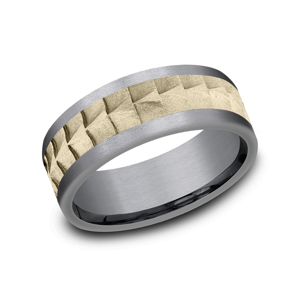 The Dundee Men's Wedding Band in Grey Tantalum and 14K Yellow Gold - 8mm Width by Ammara Stone