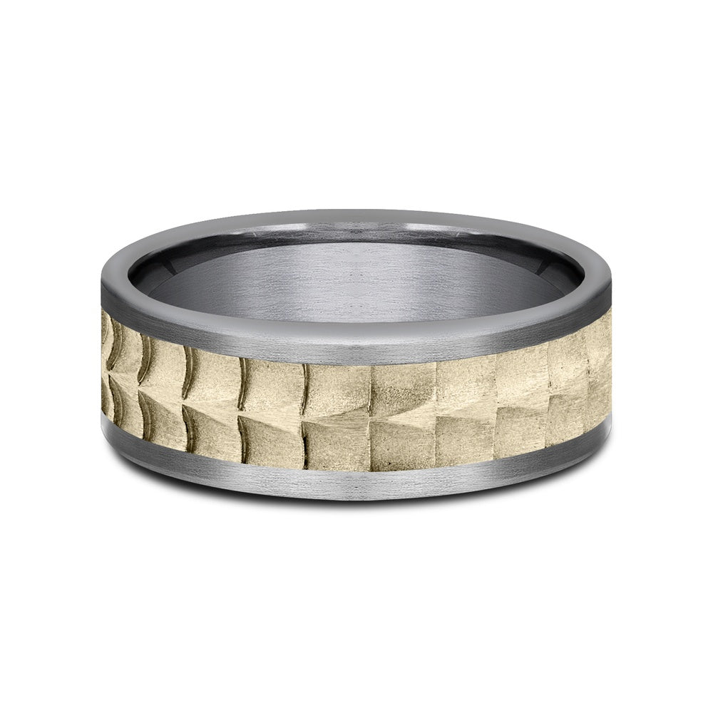 The Dundee Men's Wedding Band in Grey Tantalum and 14K Yellow Gold - 8mm Width by Ammara Stone