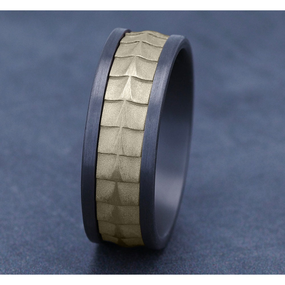 The Dundee Men's Wedding Band in Grey Tantalum and 14K Yellow Gold - 8mm Width by Ammara Stone