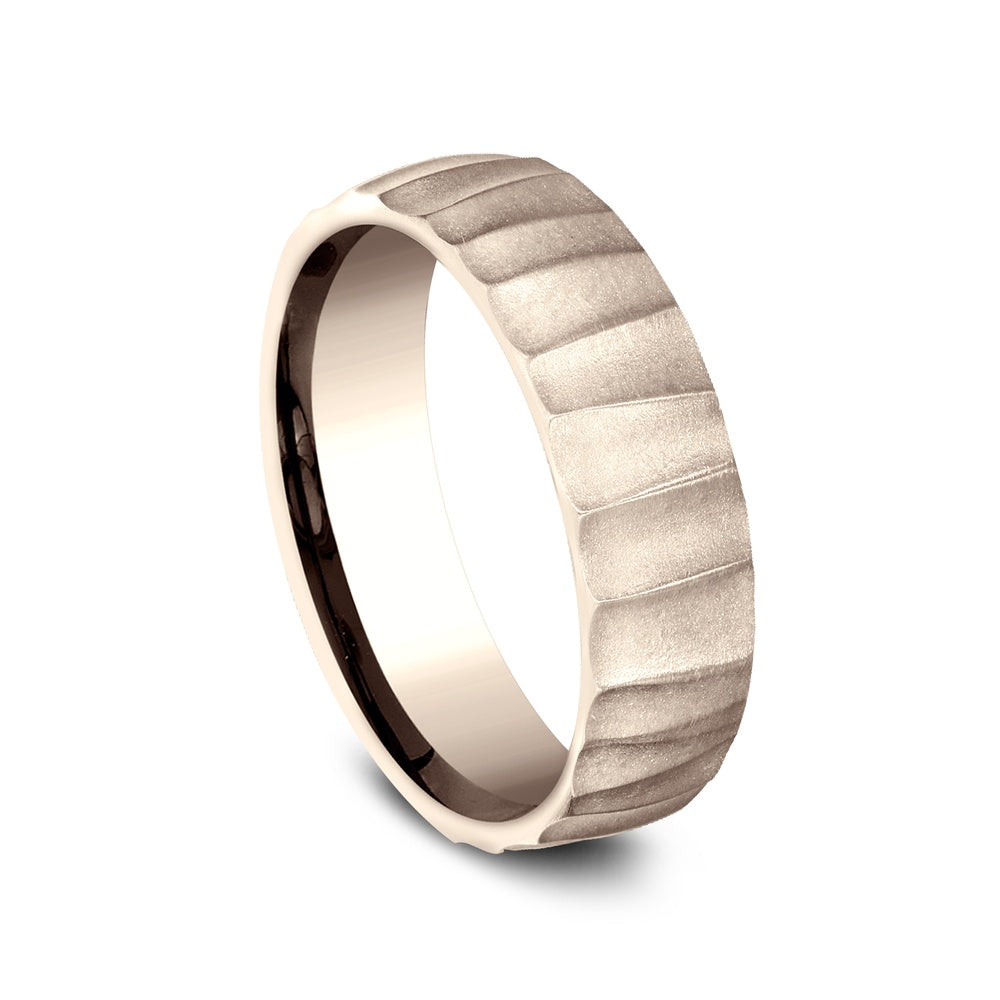 The Dune Men's Wedding Band in 14K Rose Gold - 6.5mm Width by Benchmark
