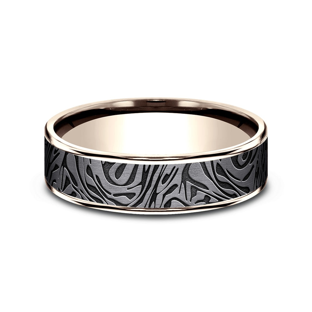 The Dynasty Men's Wedding Band in 14K Rose Gold and Tantalum - 6.5mm Width by Ammara Stone