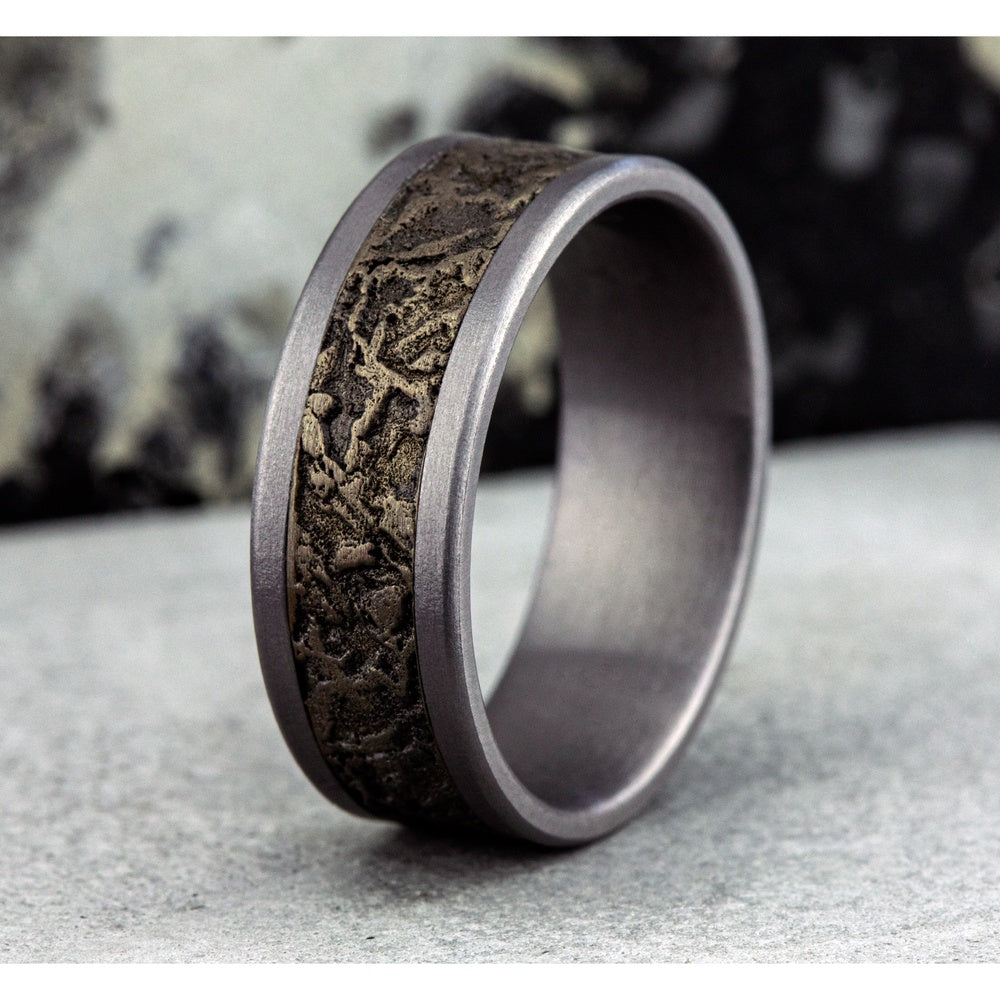 The Easel Men's Wedding Band in Grey Tantalum and Bronze - 8mm Width by Tantalum