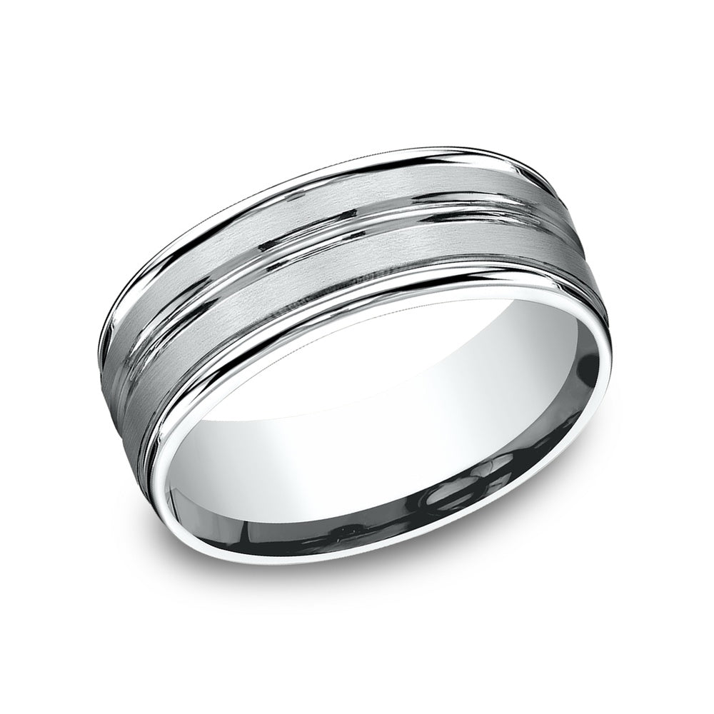 The Echo Men's Wedding Band in 14K White Gold - 8mm Width by Benchmark